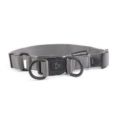 Nylon Double Ring Dog Collar Premium-Grey-Large