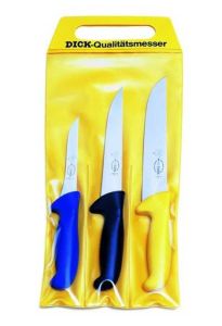 F Dick ErgoGrip Pro Butcher Coloured Handle 3 Piece Knife Set