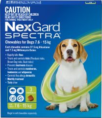 Nexgard Spectra Chews Wormer, Flea & Tick Treatment-7.5-15Kg - 3 Pack